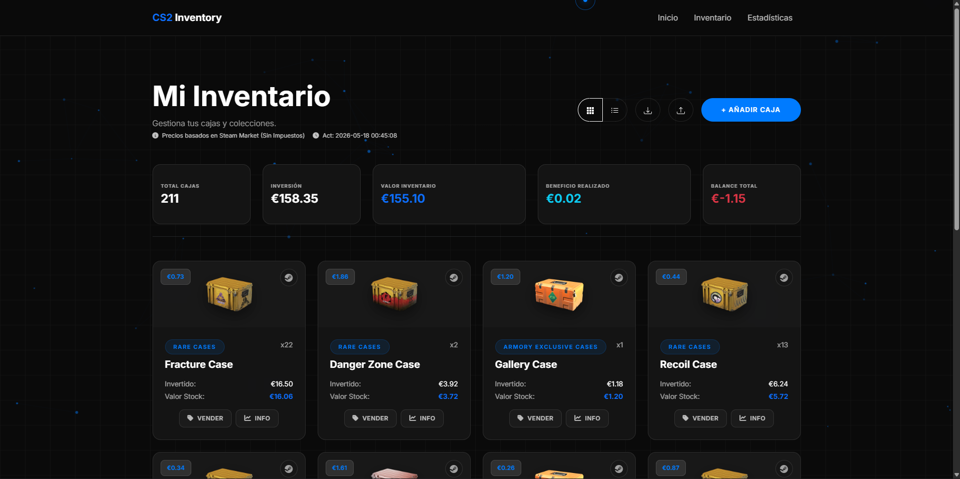 Vista del Panel de Inventario