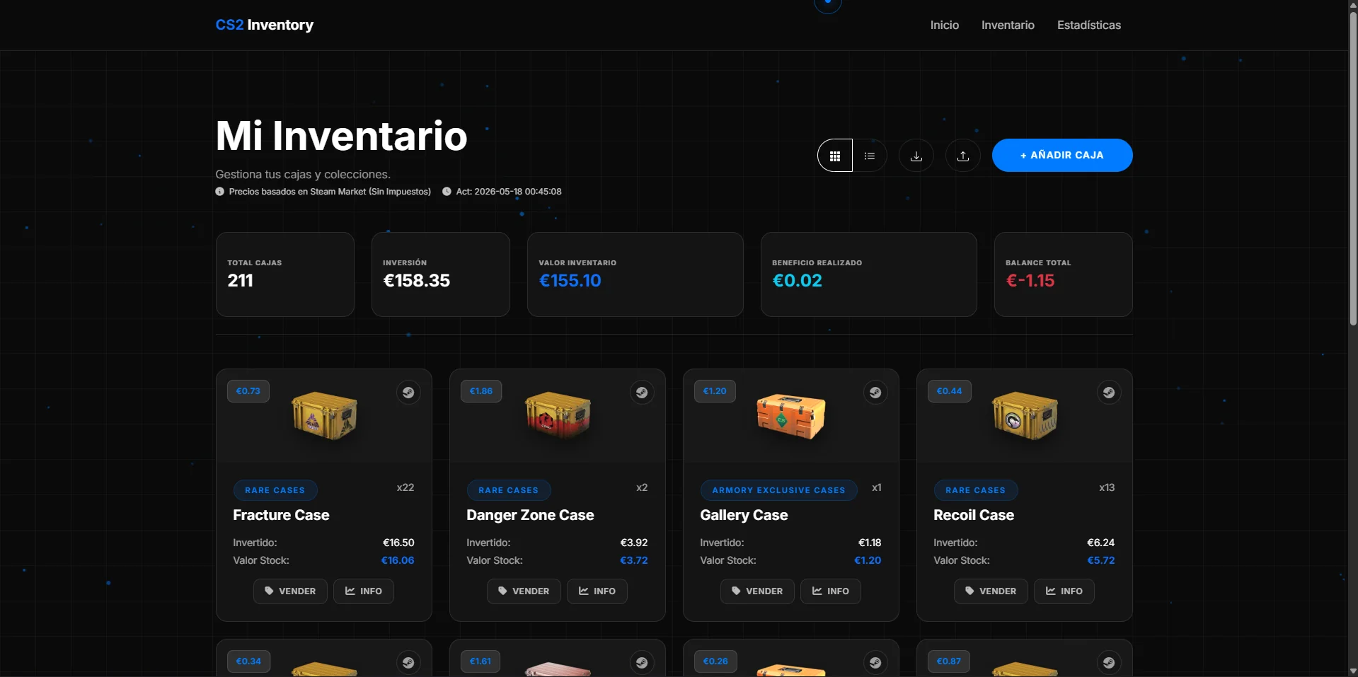 Vista del Panel de Inventario